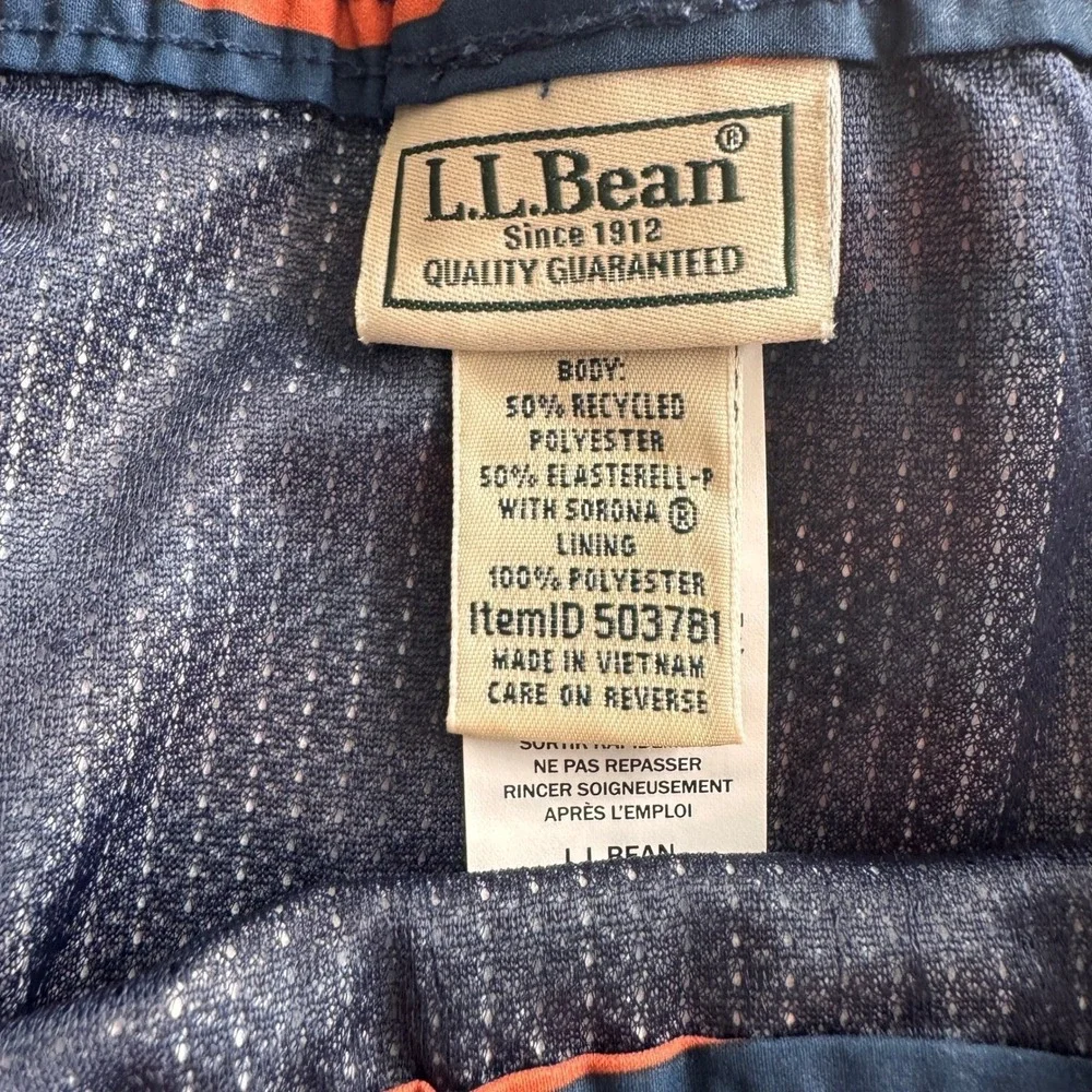 LL Bean Mens Striped‎ Board Shorts Swim Trunks Orange Navy Blue XL  Beach